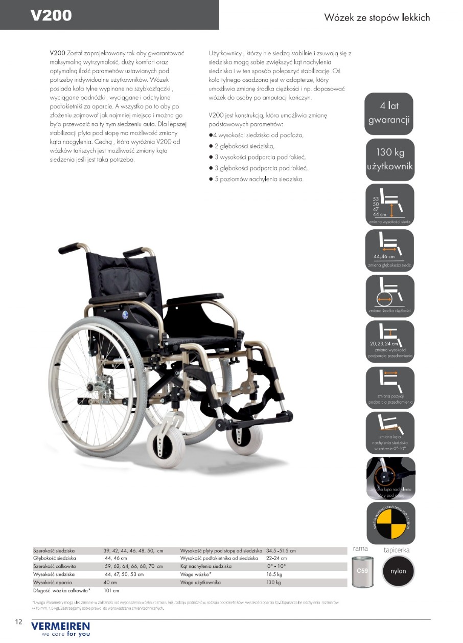 wózek inwalidzki V200 Vermeiren