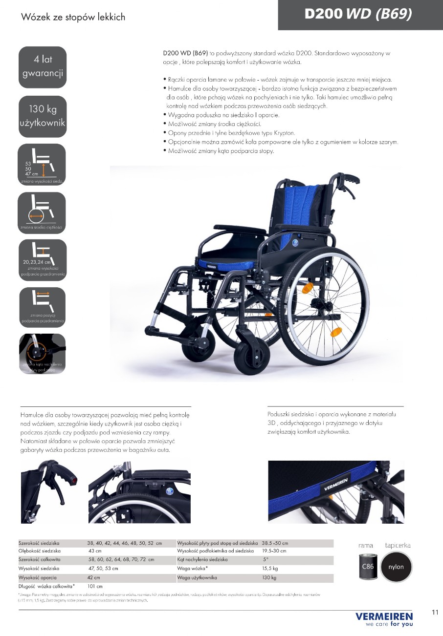 wózek inwalidzki D200 wd Vermeiren